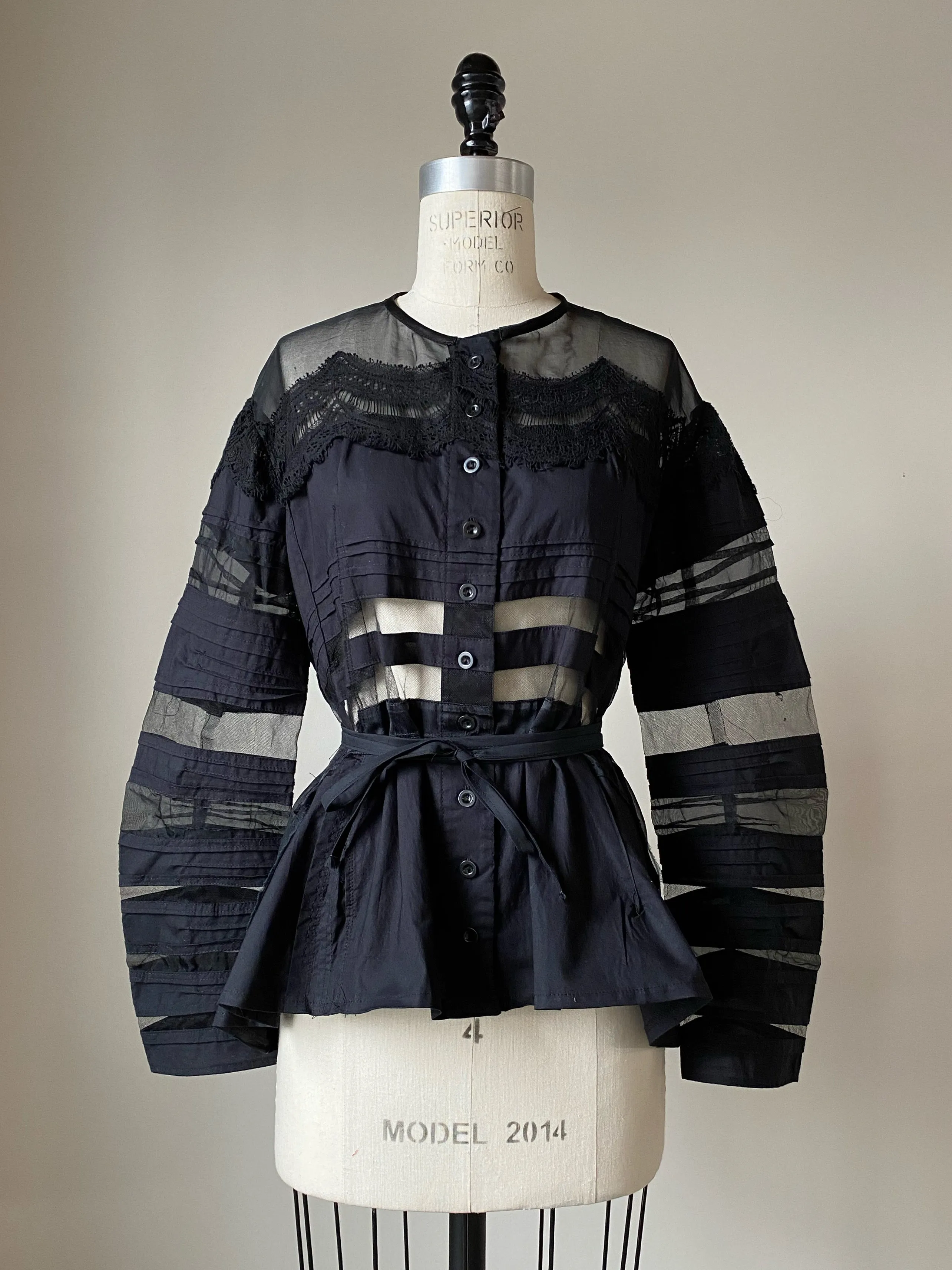 victorian hand pin tucked and patched shirt jacket