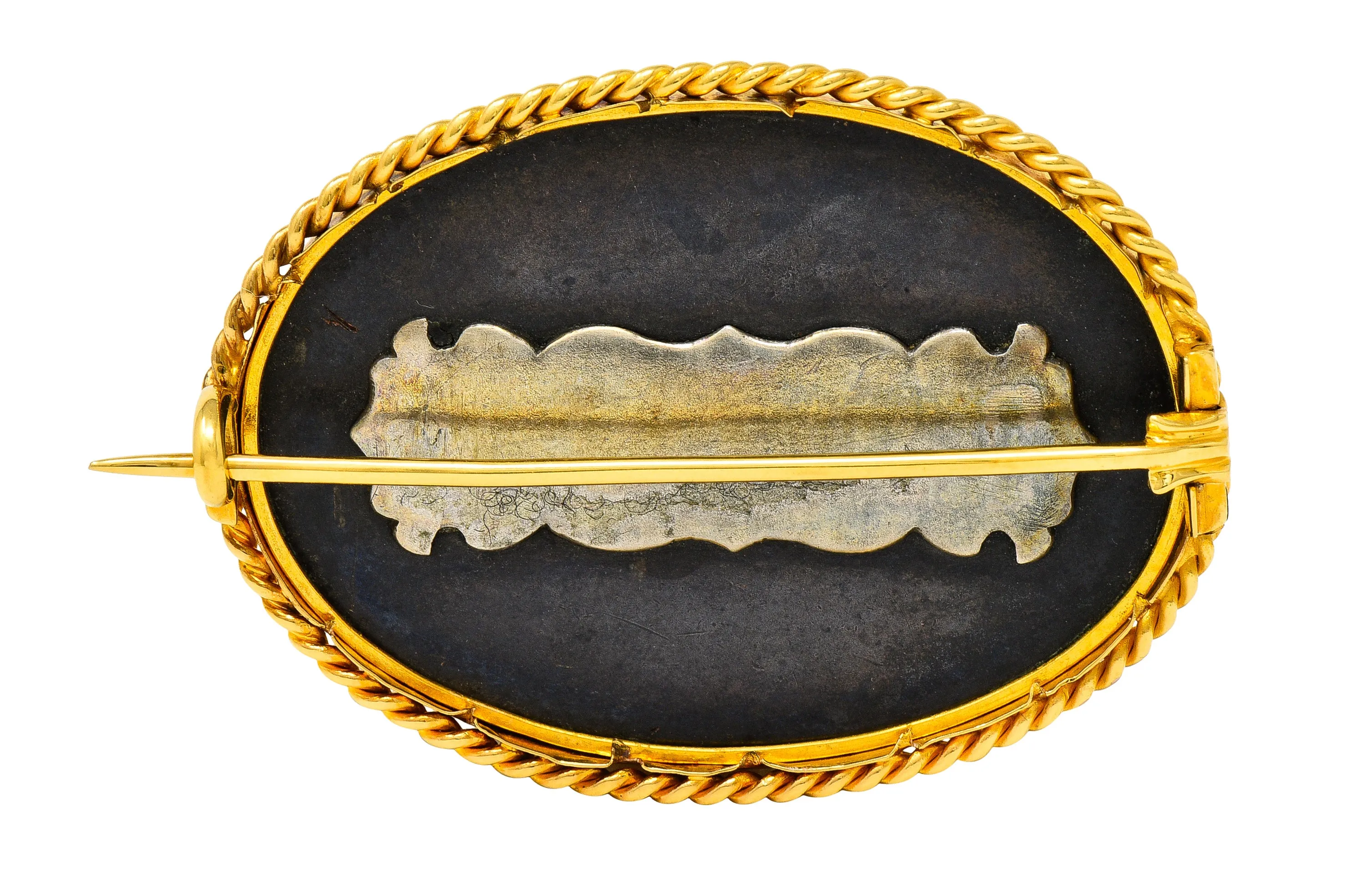 Victorian Japanese 18 Karat Yellow Gold Shibuichi Copper Silver Shakudo Antique Brooch