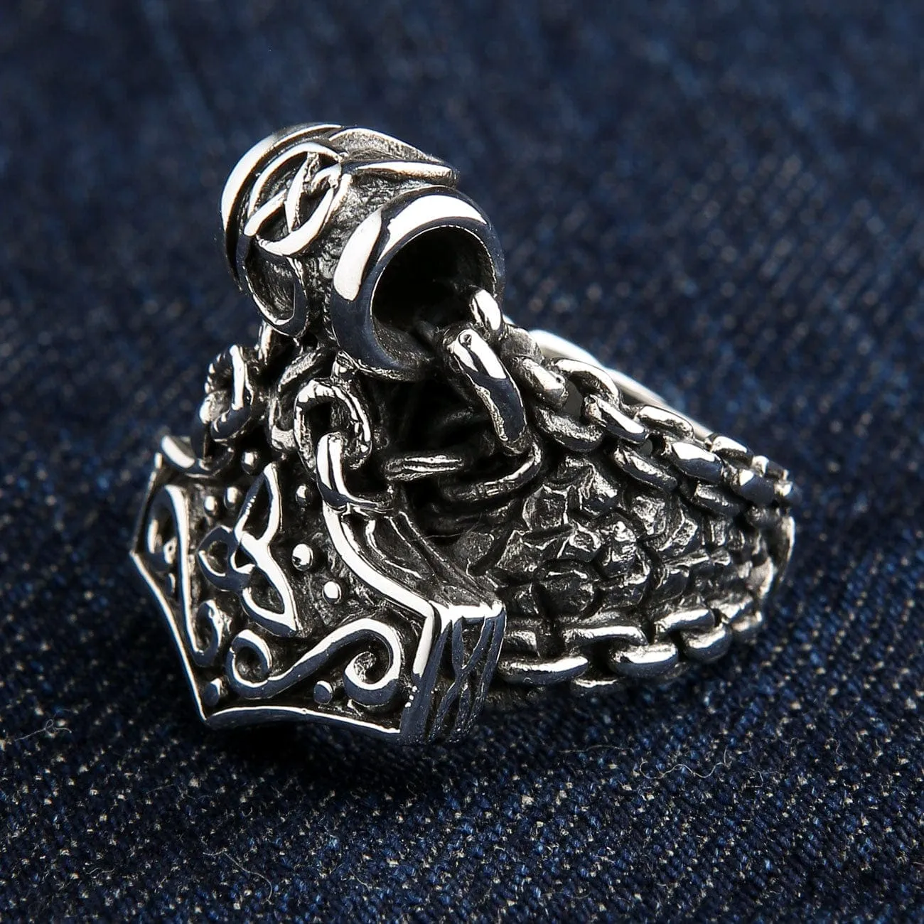 Viking Thor's Hammer Sterling Silver Men's Biker Ring