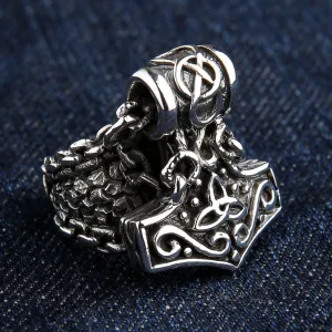 Viking Thor's Hammer Sterling Silver Men's Biker Ring