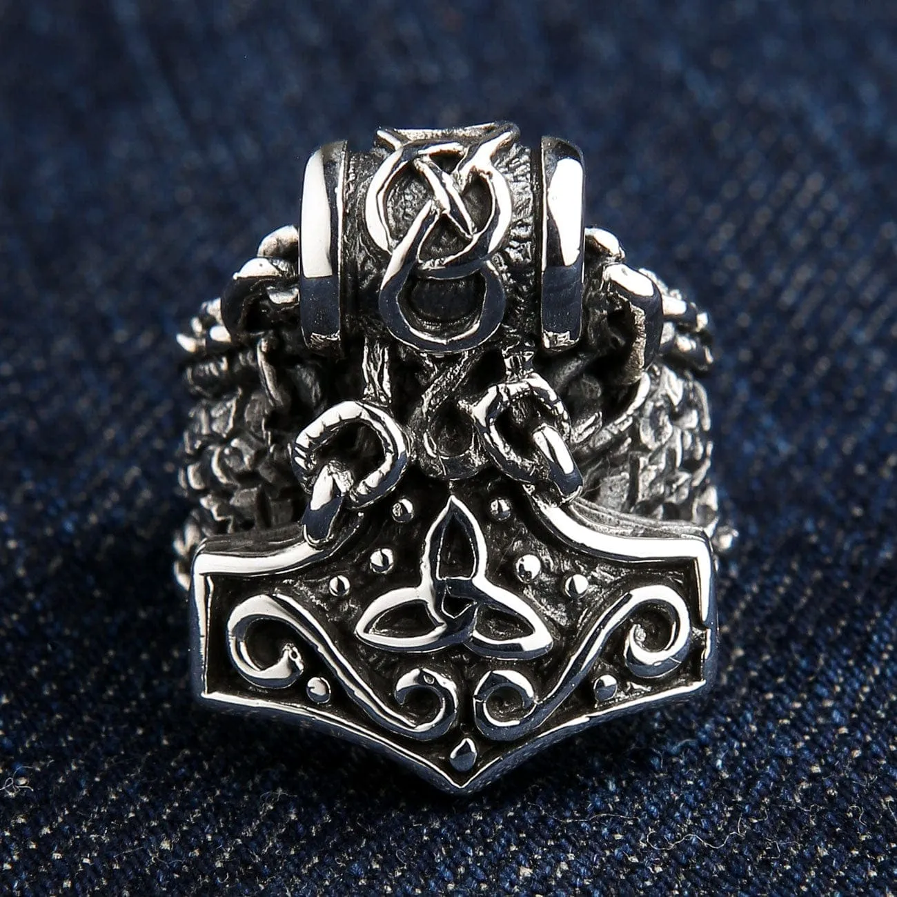 Viking Thor's Hammer Sterling Silver Men's Biker Ring