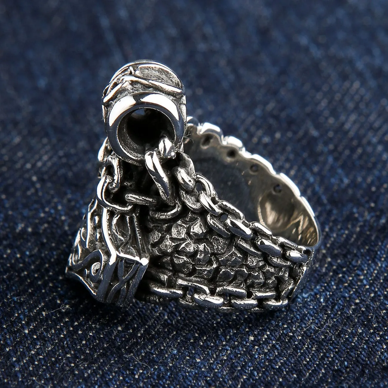 Viking Thor's Hammer Sterling Silver Men's Biker Ring
