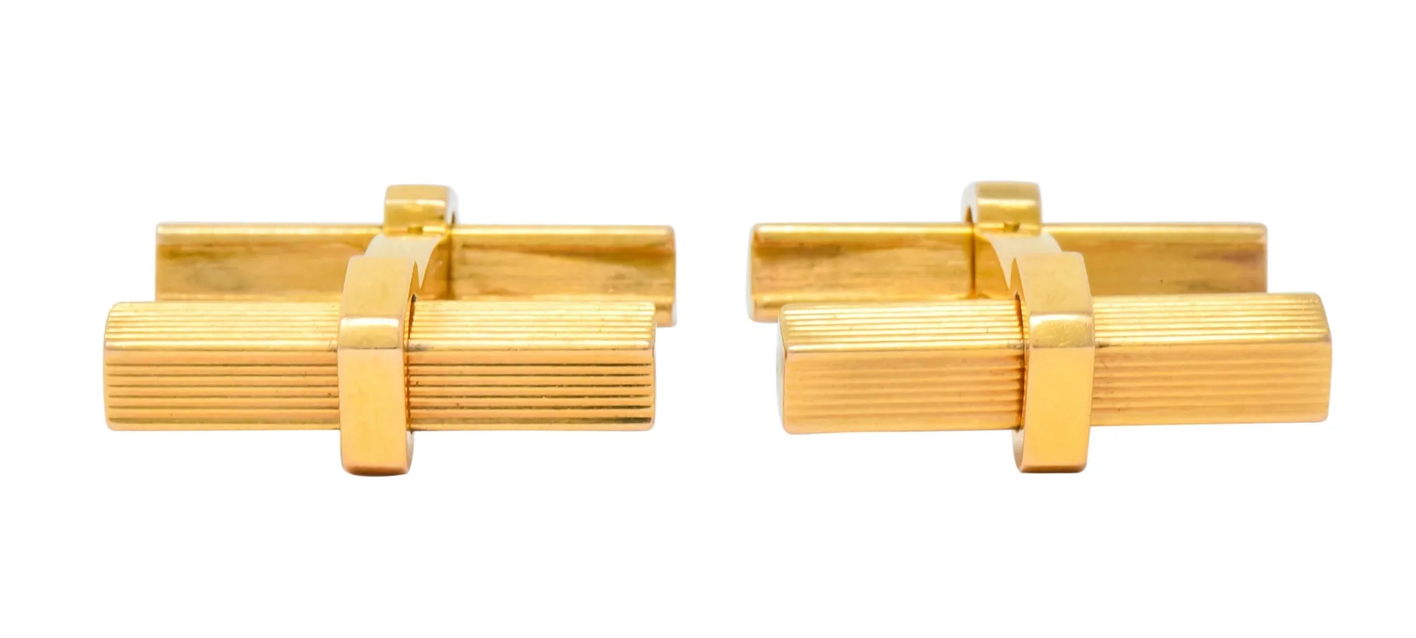 Vintage 1960's French 18 Karat Gold Men's Articulated Bar Cufflinks