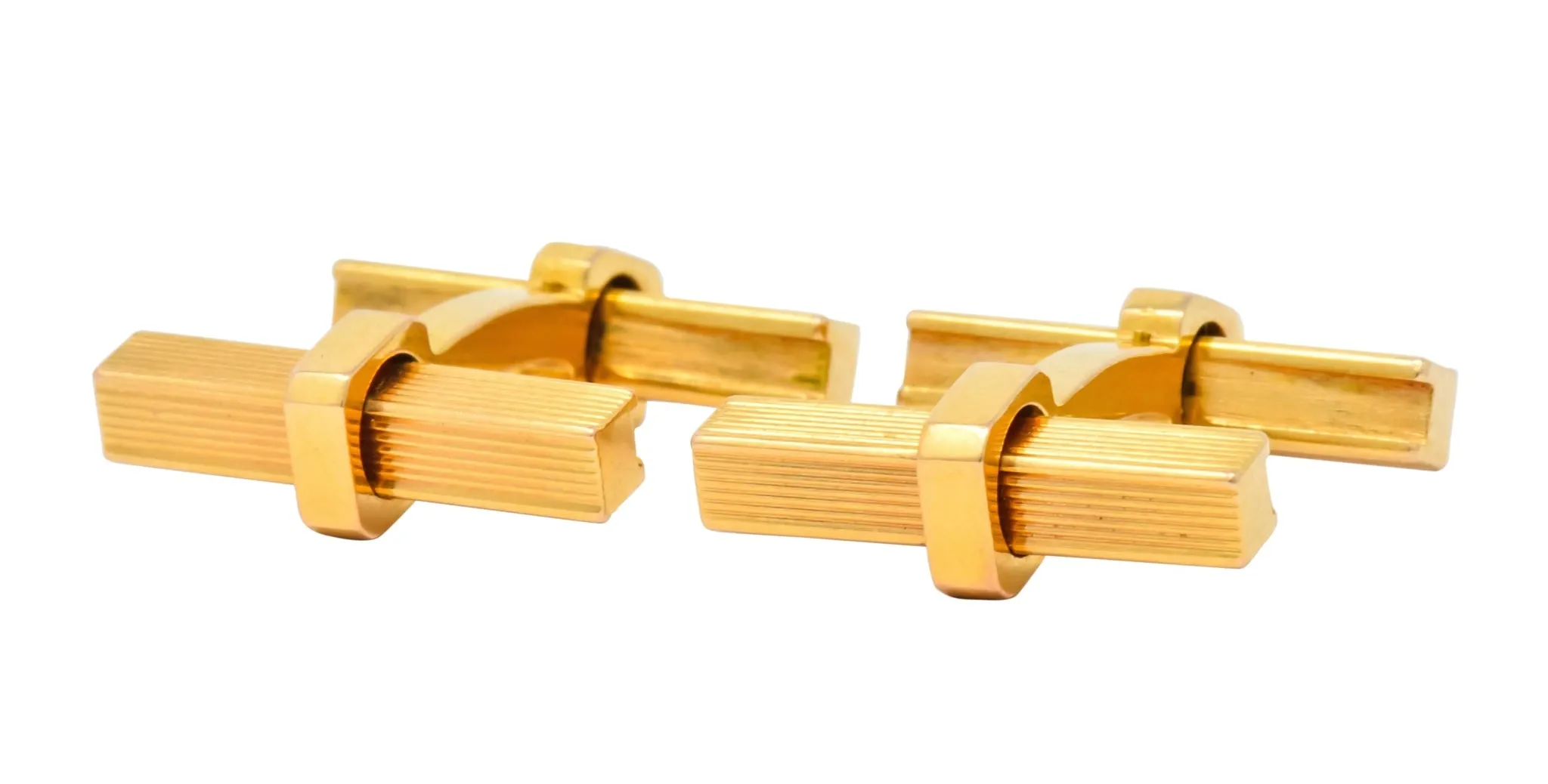 Vintage 1960's French 18 Karat Gold Men's Articulated Bar Cufflinks