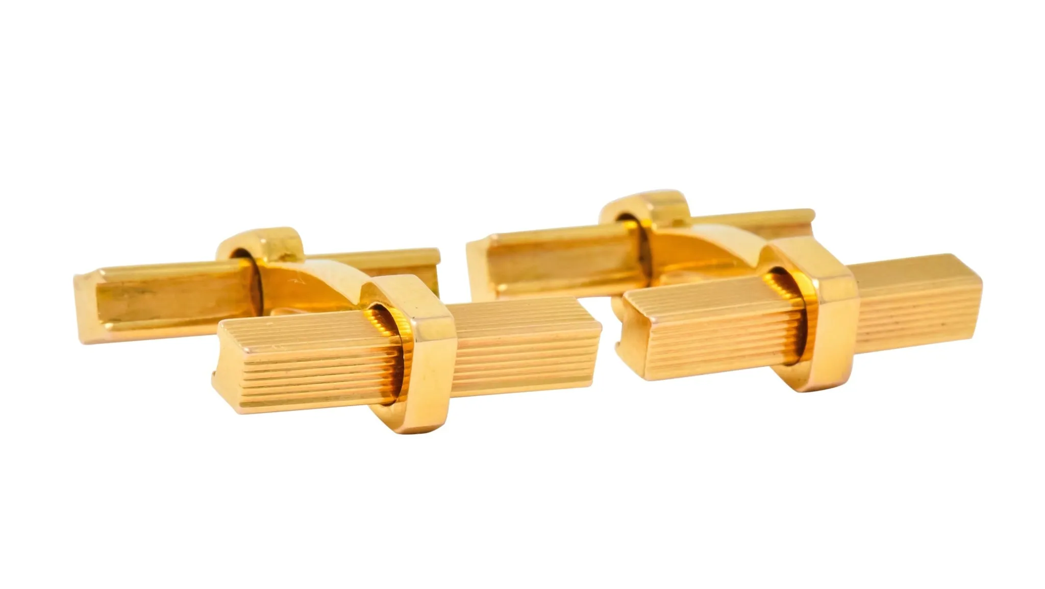 Vintage 1960's French 18 Karat Gold Men's Articulated Bar Cufflinks