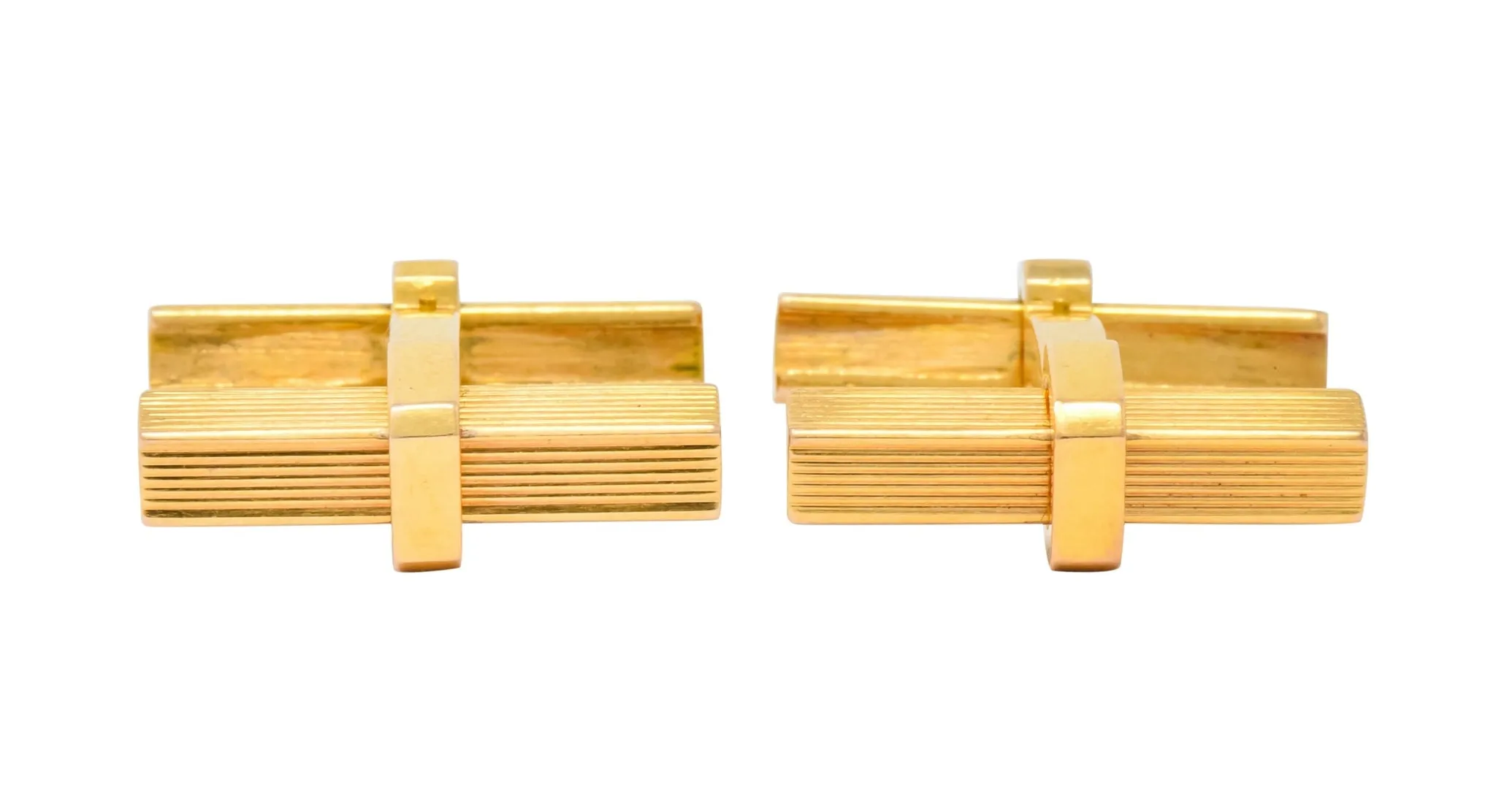 Vintage 1960's French 18 Karat Gold Men's Articulated Bar Cufflinks