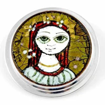 Vintage Dane Hand-Painted Ceramic Big-Eyed Girl Brooch 1960S
