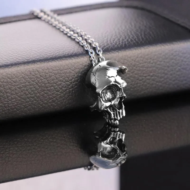 Vintage Half Skull Pendant Necklace