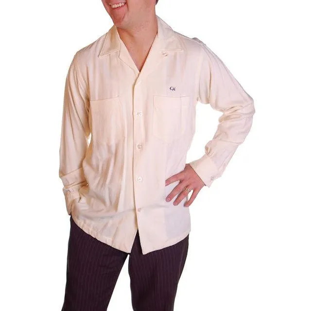 Vintage Mens Rupert Rhodes Wool Cream Shirt 1950S 38-40 Chest