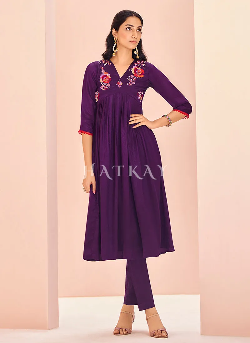 Violet Handwork Kurta And Pant Suit