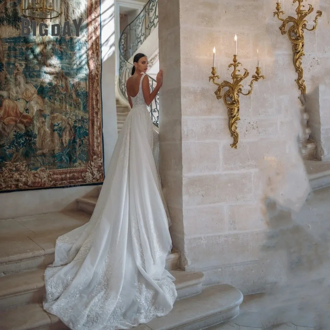 Wedding Dress For Woman Square-Neck A-Line Lace Appliques