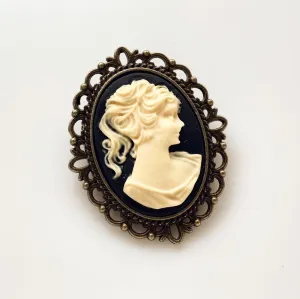 Woman Cameo Brooch in Antique Bronze Medium Size
