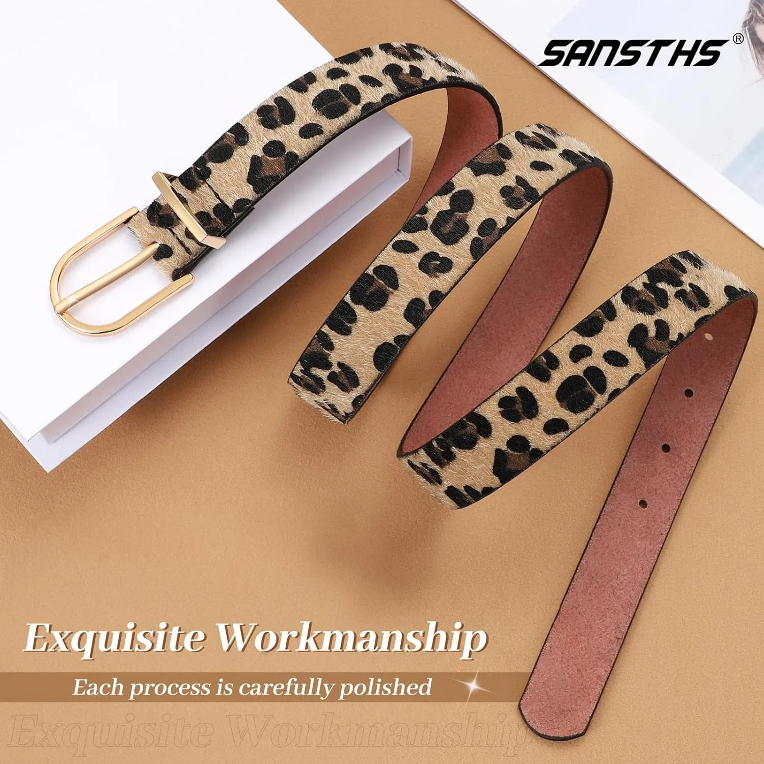Women Faux Leather Chic Belts with Gold Curved Pin Buckle