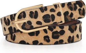 Women Faux Leather Chic Belts with Gold Curved Pin Buckle