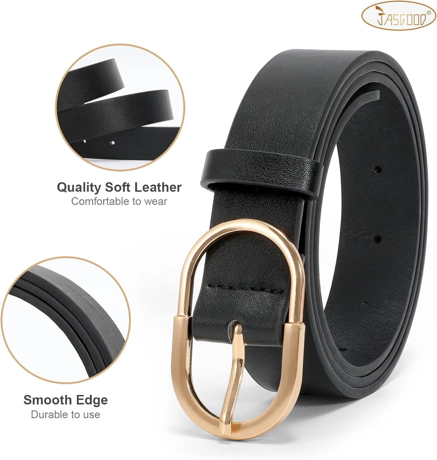 Women’s Leather Belts for Jeans and Pants with Gold Buckle