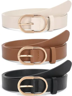 Women’s Leather Belts for Jeans and Pants with Gold Buckle