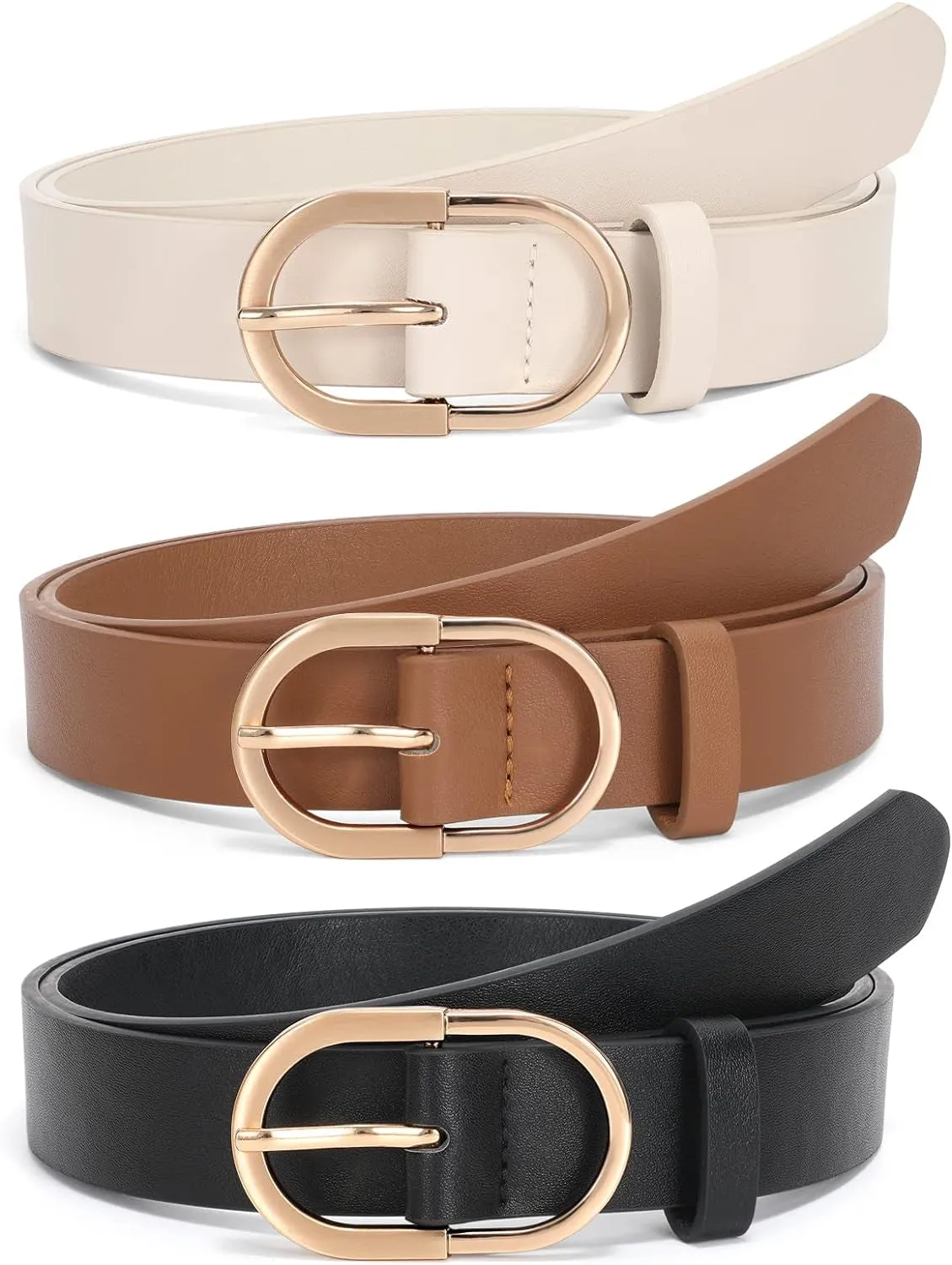 Women’s Leather Belts for Jeans and Pants with Gold Buckle