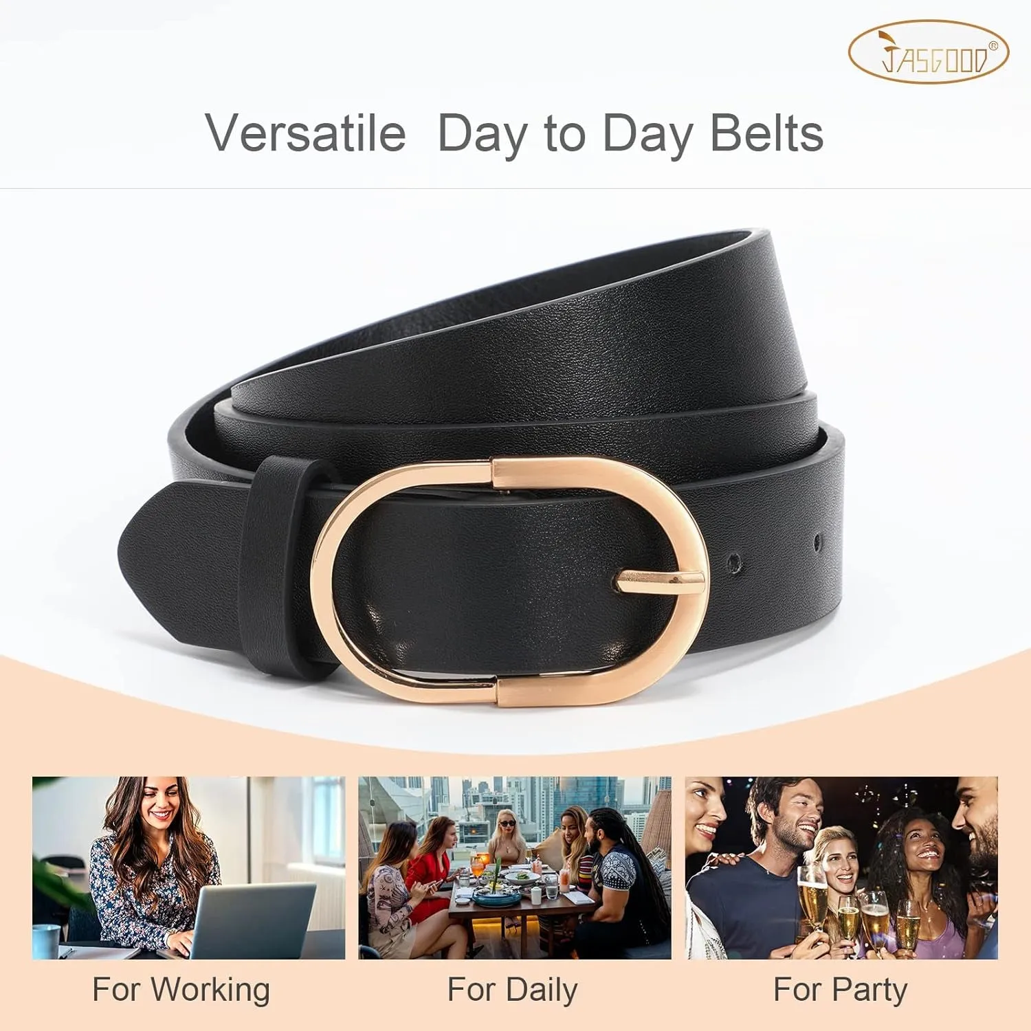 Women’s Leather Belts for Jeans and Pants with Gold Buckle
