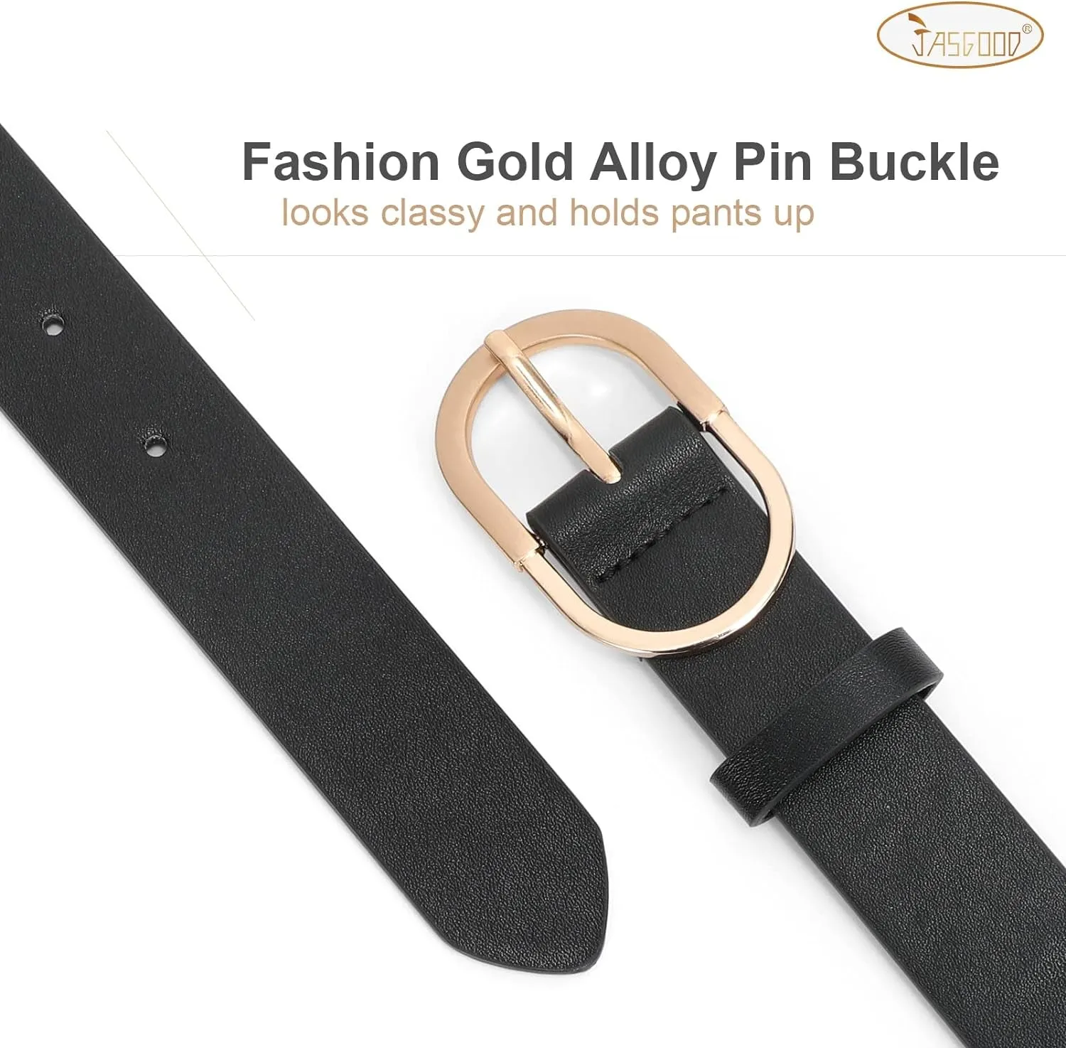 Women’s Leather Belts for Jeans and Pants with Gold Buckle