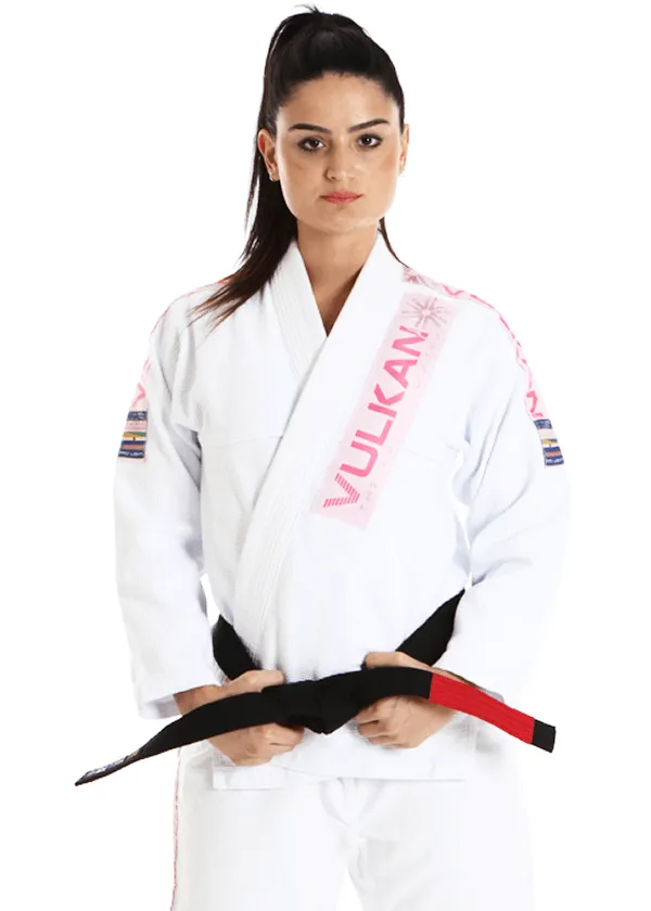 Women's PRO Light Jiu Jitsu Gi, WHITE w/ PINK Patches