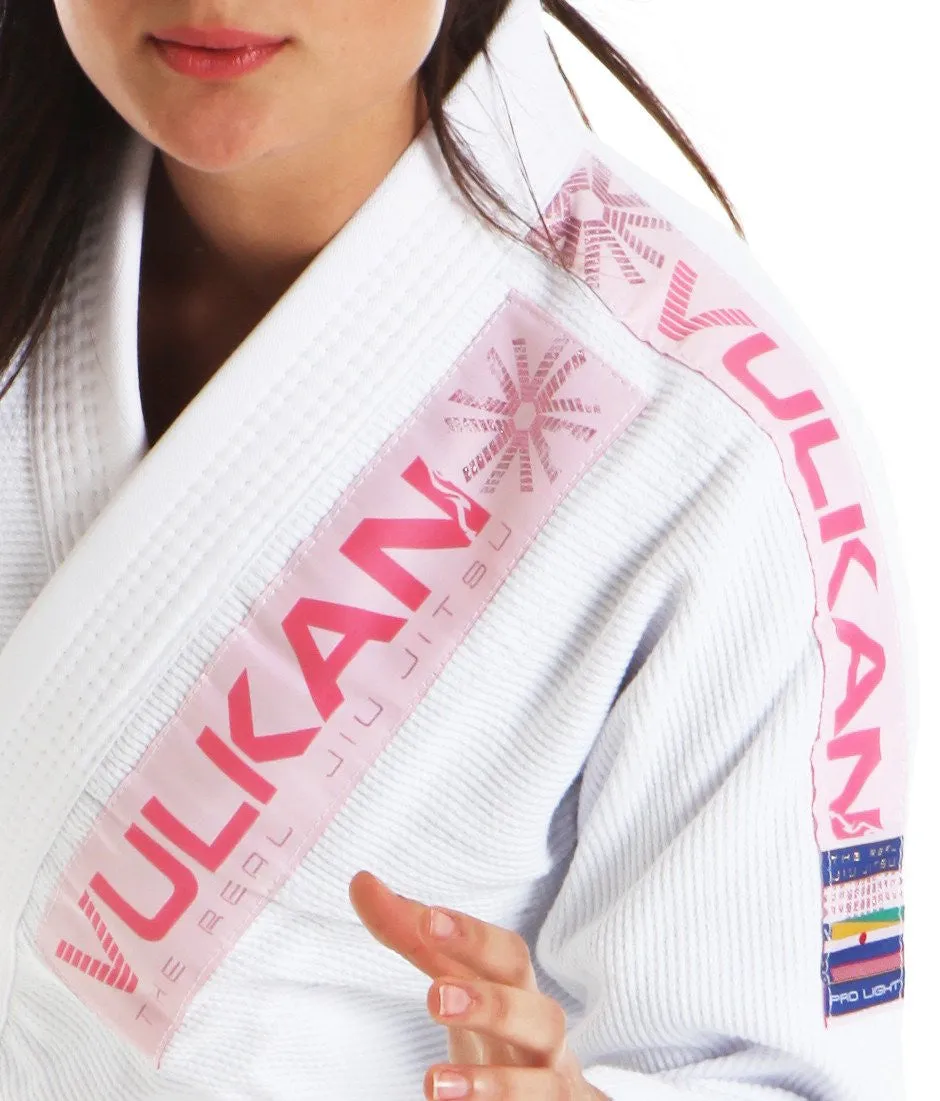 Women's PRO Light Jiu Jitsu Gi, WHITE w/ PINK Patches