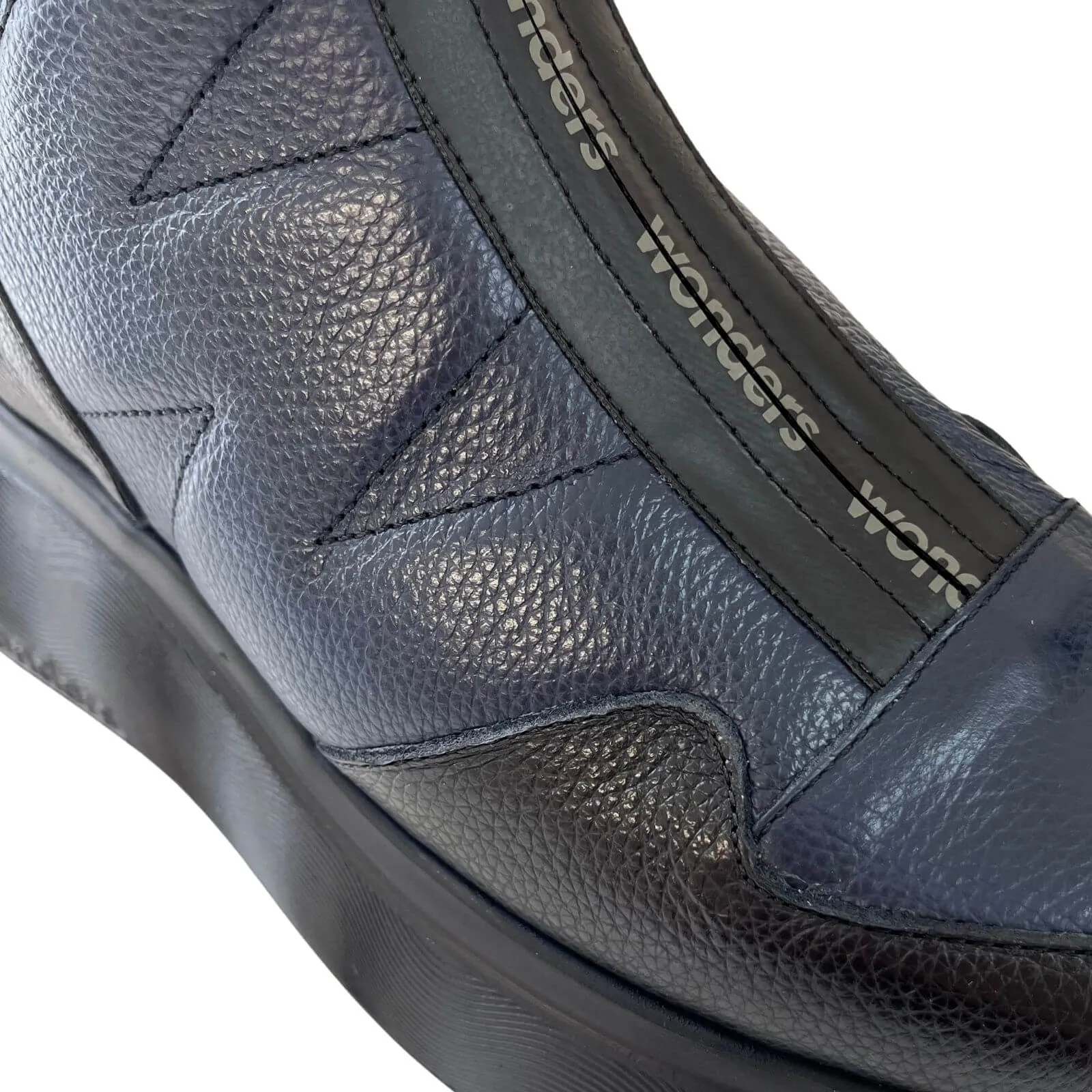 Wonders Black & Navy Leather Front Zip Sneaker Boots
