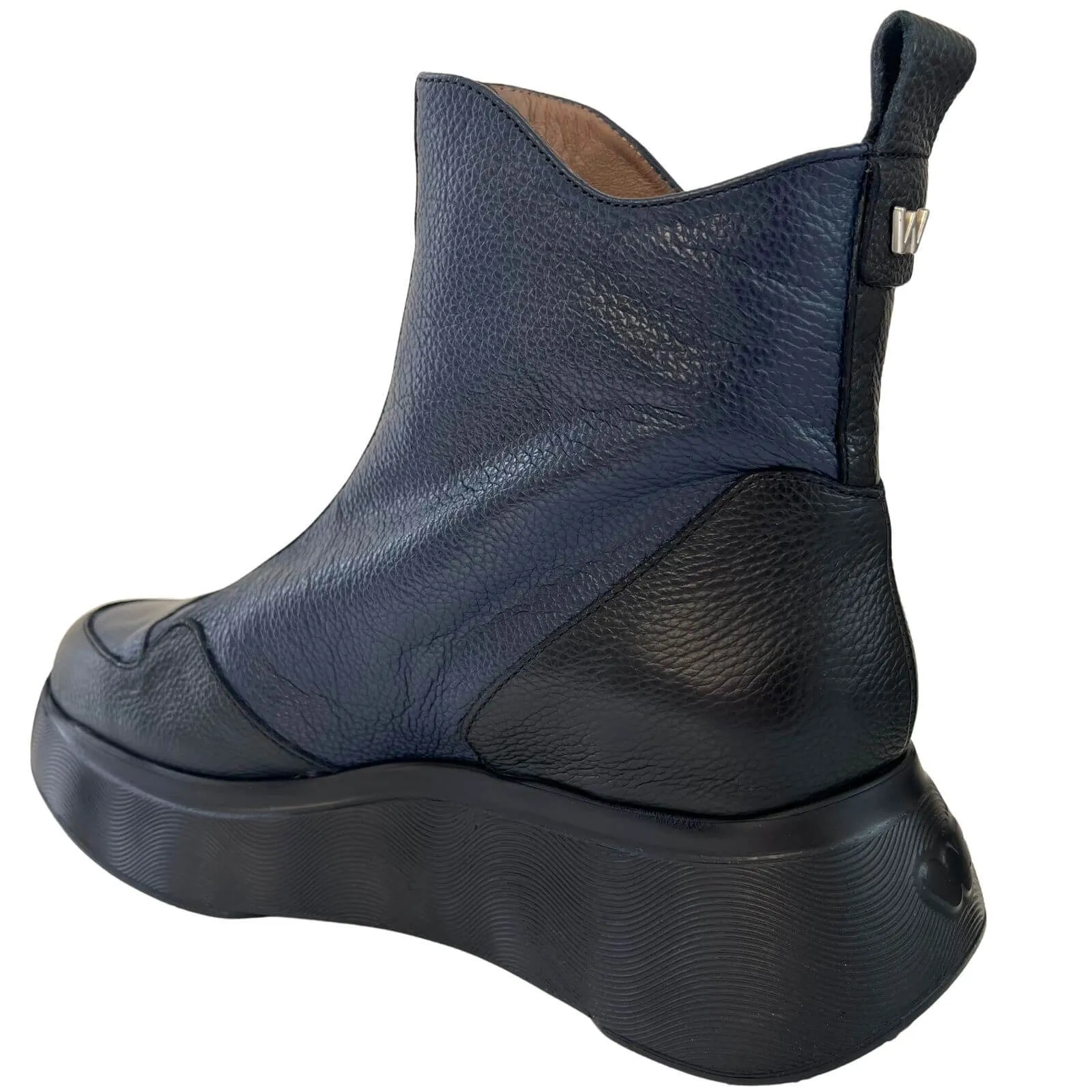Wonders Black & Navy Leather Front Zip Sneaker Boots