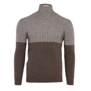Wool Cashmere Mouline Mockneck in Brown & Tan