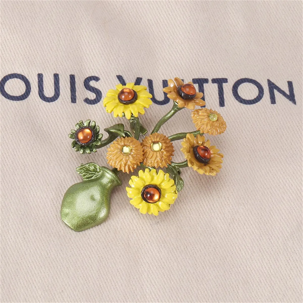 Yellow & Green Sunflower Vase Brooch