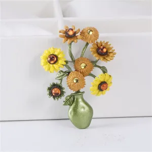Yellow & Green Sunflower Vase Brooch