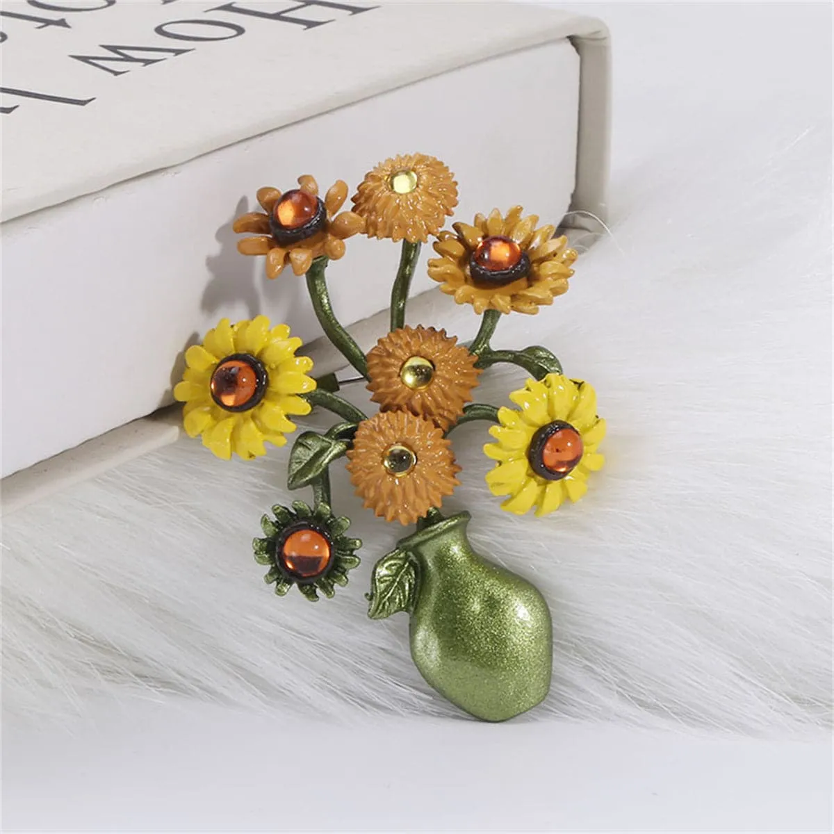 Yellow & Green Sunflower Vase Brooch