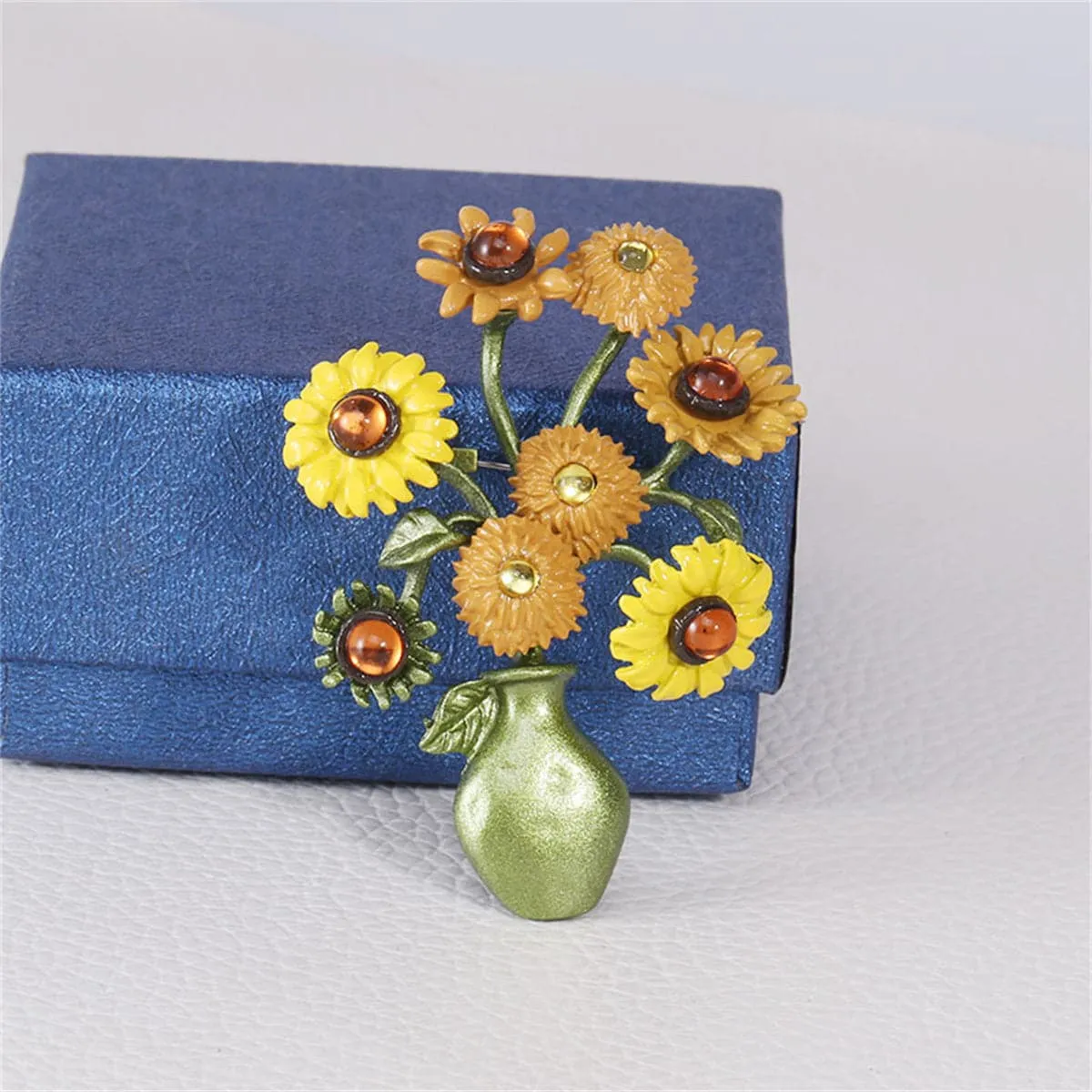 Yellow & Green Sunflower Vase Brooch
