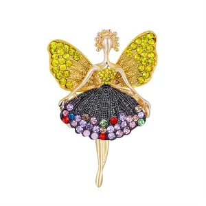 Yellow & Multicolor Cubic Zirconia & Gold-Plated Elf Brooch
