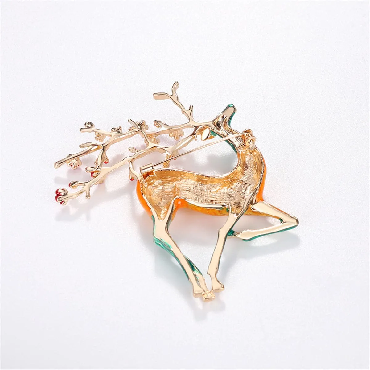 Yellow & Teal Enamel 18K Gold-Plated Deer Brooch