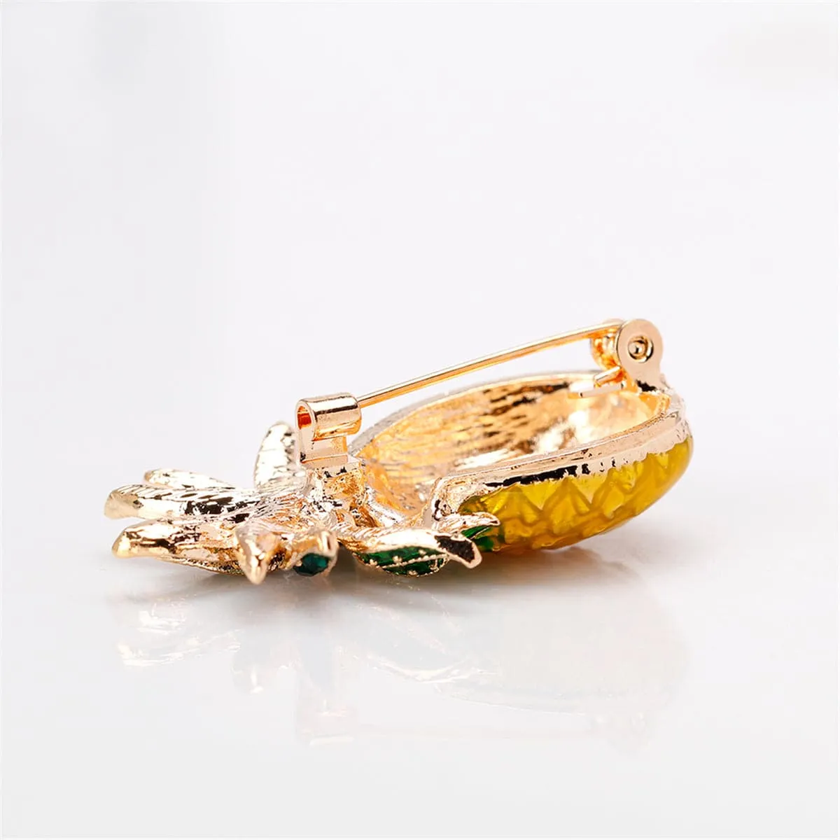 Yellow Cubic Zirconia & 18K Gold-Plated Pineapple Brooch
