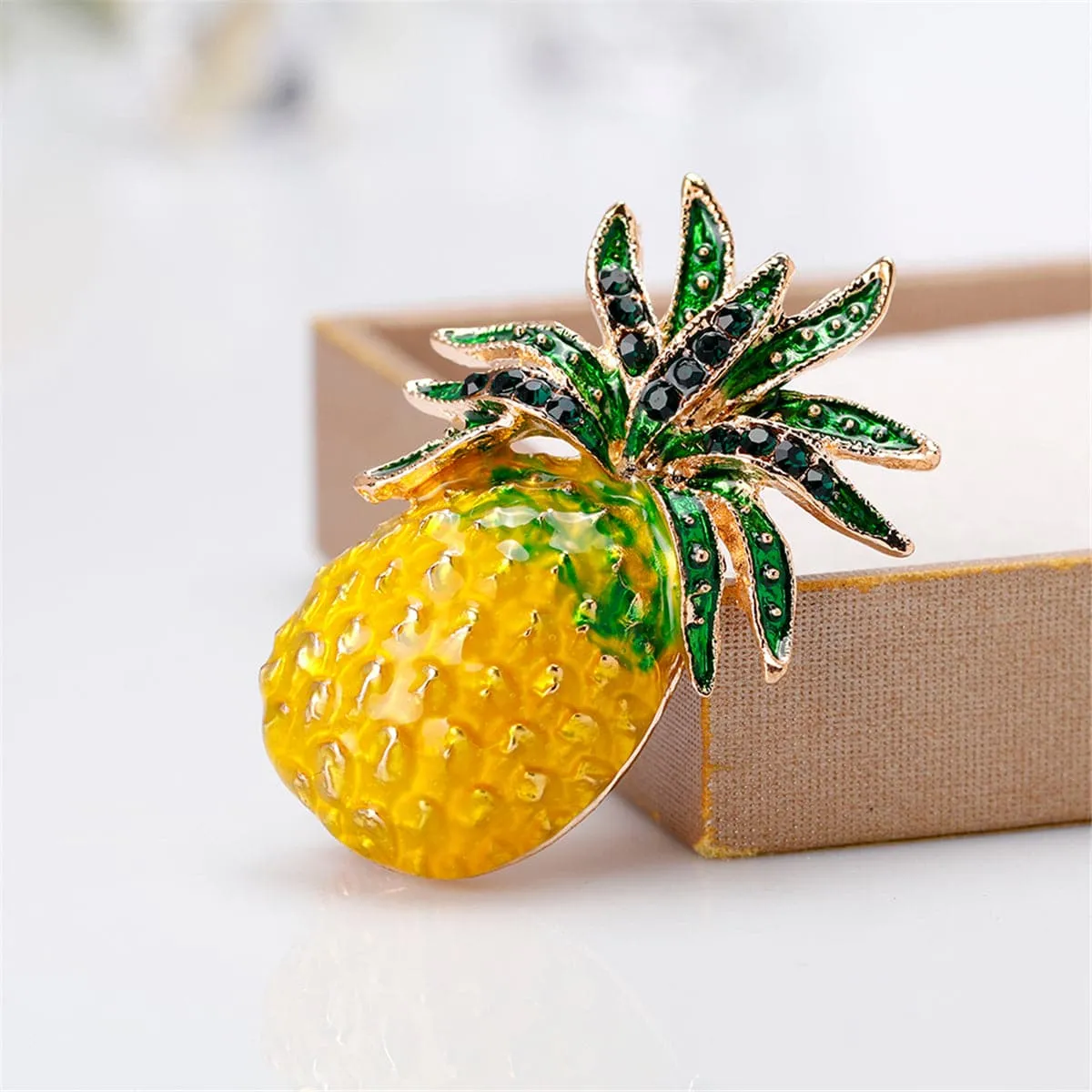 Yellow Cubic Zirconia & 18K Gold-Plated Pineapple Brooch