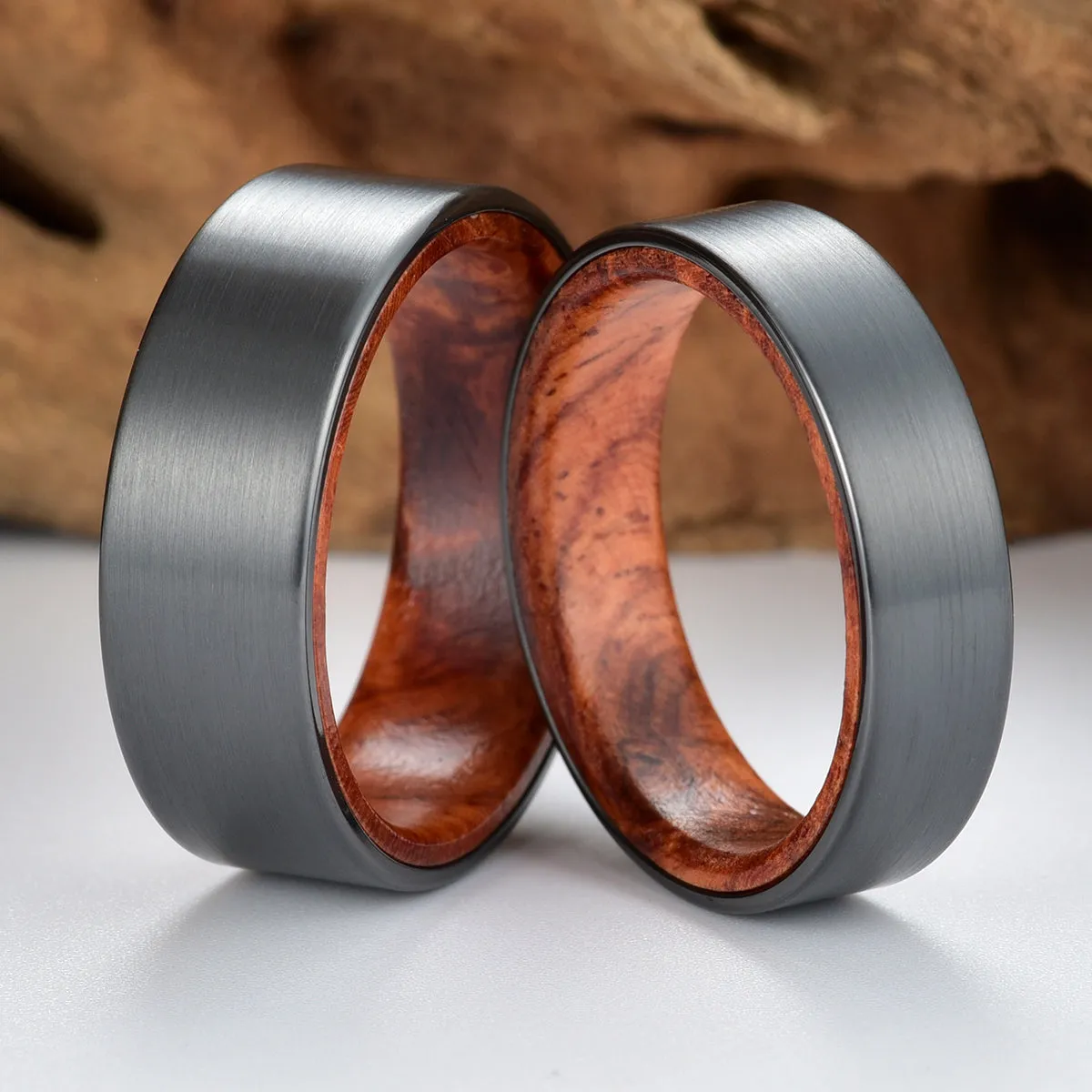 Zirconium Rose Wood Burl Men's Wedding Band 8MM