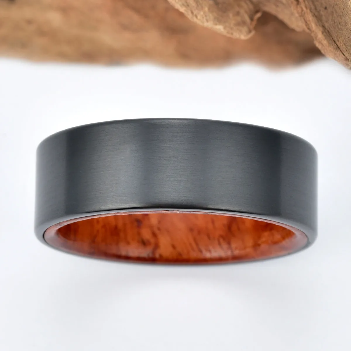 Zirconium Rose Wood Burl Men's Wedding Band 8MM
