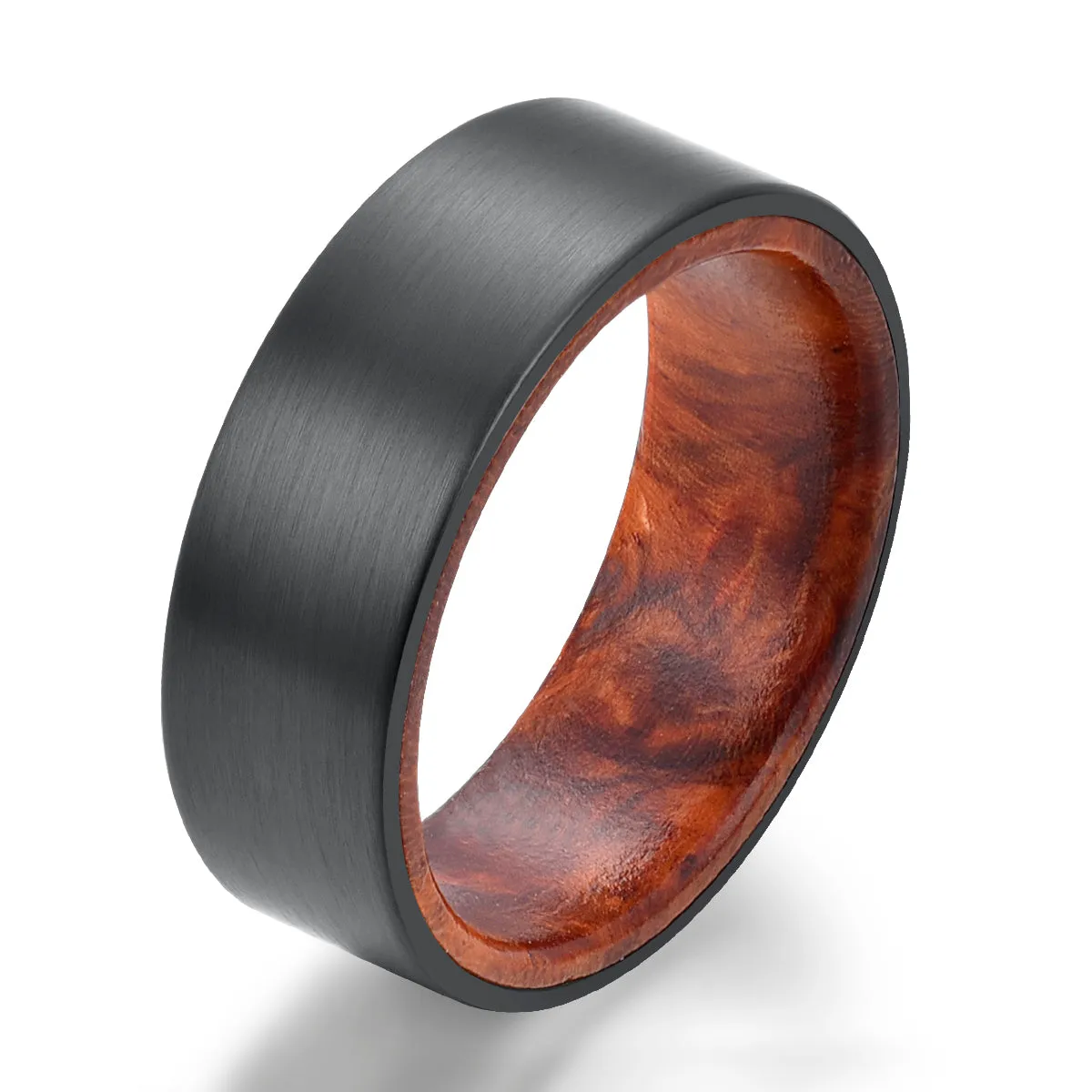 Zirconium Rose Wood Burl Men's Wedding Band 8MM